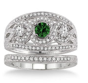 2 Carat Emerald Trilogy set Ring on 10k White Gold