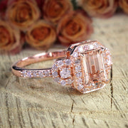 Limited Time Sale 1.25 Carat Morganite (emerald cut Morganite) Diamond Engagement Ring 10k Rose Gold