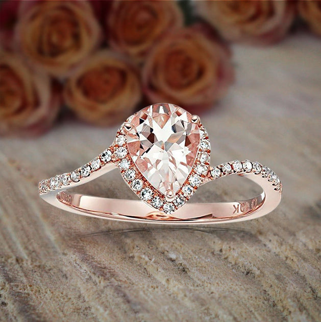 1.25 Carat Peach Pink Morganite Pear Cut And Diamond Moissanite Engage agemz