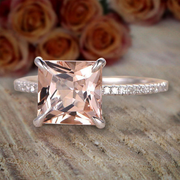 Princess cut morganite rose gold ring shop