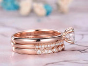 Vintage 2 ct Moissanite & Diamond Trio Wedding Ring Set in Rose Gold
