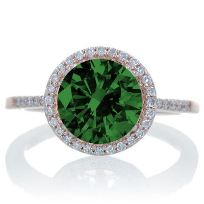 2.5 Carat Huge Emerald and Moissanite Diamond Halo Classic Engagement Ring on 10k Rose Gold