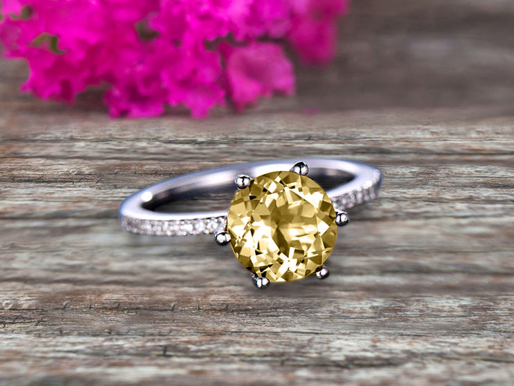 Round Champagne Diamond Moissanite 1.5 Carat Engagement Ring Solid 10k Rose Gold Wedding Ring basket underneath Halo Gemstone Promise Ring for Bride