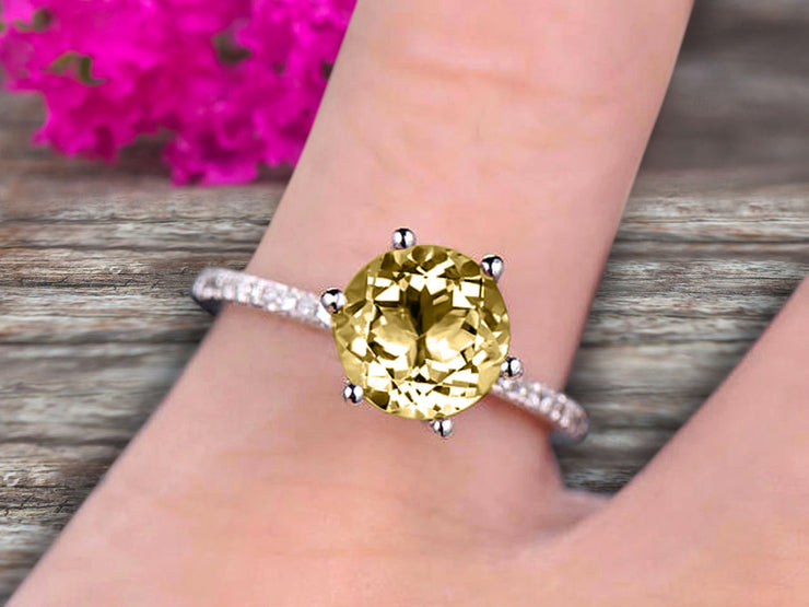 Round Champagne Diamond Moissanite 1.5 Carat Engagement Ring Solid 10k Rose Gold Wedding Ring basket underneath Halo Gemstone Promise Ring for Bride