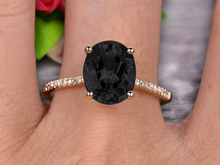 1.25 Carat Oval Shape 10k Rose Gold Black Diamond Moissanite engagement ring