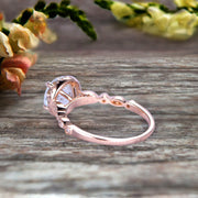 1.50 Carat Wedding Ring Aquamarine Engagement Ring Round Cut Art Deco 10k Rose Gold Halo Design Anniversary Gift Personalized for Brides
