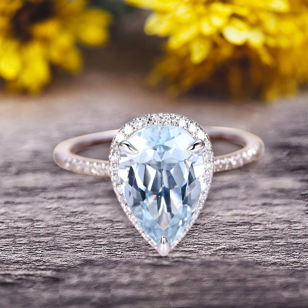 1.50 Carat Pear Shaped Aquamarine Engagement Ring 10k White Gold