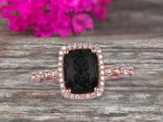 Milgrain Art Deco 1.50 Carat Cushion Cut Black Diamond Moissanite Engagement Ring With 10k Rose Gold Shining Sparkling Halo
