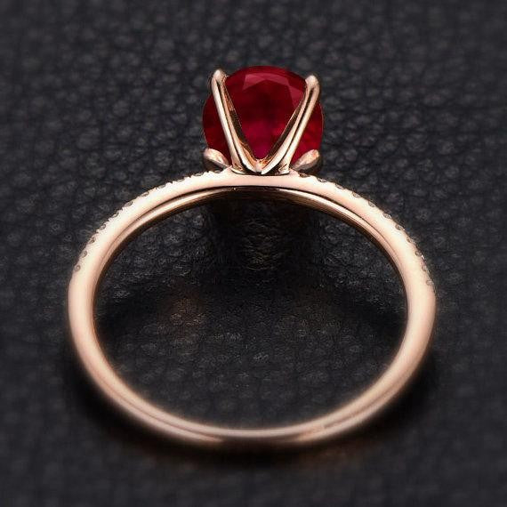 1.25 Carat Red Ruby and Moissanite Diamond Engagement Ring in 10k Rose Gold for her