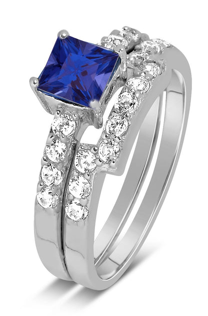 Luxurious Carat Princess cut blue sapphire and White Moissanite