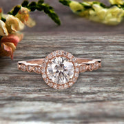 1.50 Carat Halo Moissanite Diamond Engagement Ring Classic Vintage Art Deco 10k Solid Rose Gold