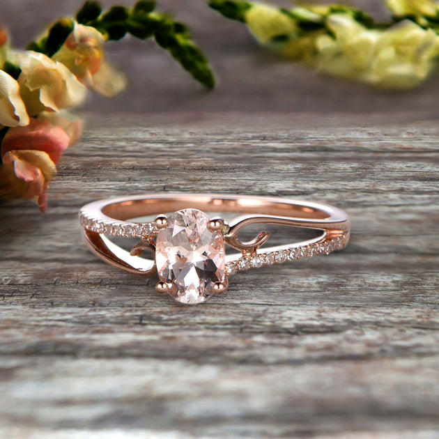 Carat Oval Cut Morganite Engagement Ring Wedding Ring On 10k