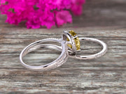 1.75 Carat Champagne Diamond Moissanite Engagement Ring On 10k White Gold Halo Design Bridal Ring Set Oval Cut Gemstone Thin Pave Stacking Band Split Shank Surprisingly