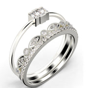 Dazzling 1.70 Carat Baguette Cut Trilogy Diamond Moissanite  Engagement Ring, Dainty Wedding Ring in 10k/14k/18k Solid Gold, Three Stone Ring, Promise Ring, Trio Set, Matching Band