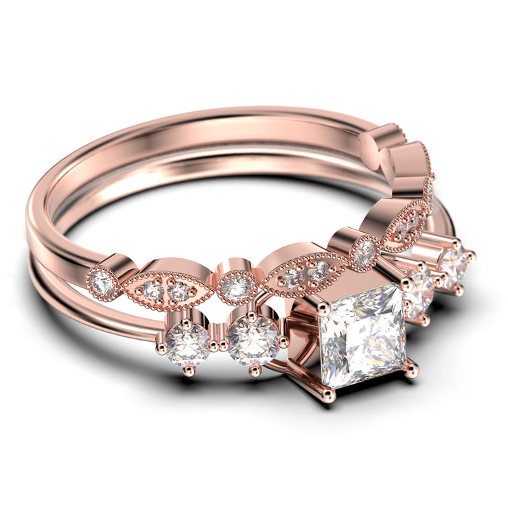 Anniversary Ring Minimalist 1.25 Carat Princess Cut Diamond Moissanite Engagement Ring, Dainty Wedding Ring In 925 Sterling Silver With 18K  Gold Plating, Bridal Set, Matching Band