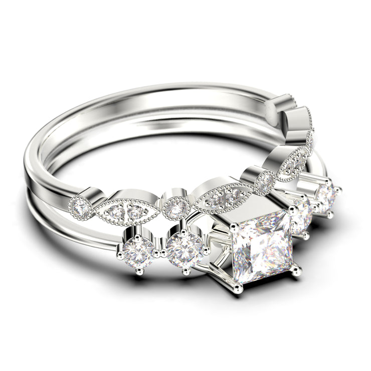 Anniversary Ring Minimalist 1.25 Carat Princess Cut Diamond Moissanite Engagement Ring, Dainty Wedding Ring In 925 Sterling Silver With 18K  Gold Plating, Bridal Set, Matching Band