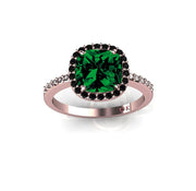 2.00 carat Emerald and Black Moissanite Diamond Halo Bridal Set in 10k Rose Gold