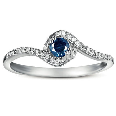 1 Carat Blue Sapphire and Moissanite Diamond Halo Engagement Ring in 10k White Gold
