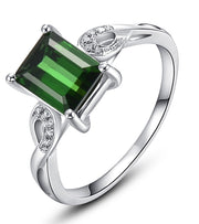1 Carat Emerald and Moissanite Diamond Engagement Ring in White Gold