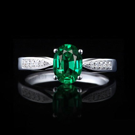 1 Carat Green Emerald and Moissanite Diamond Engagement Ring in White Gold