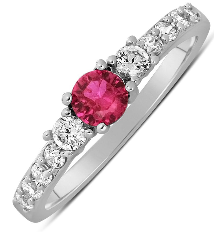 1 Carat Ruby and Moissanite Diamond Engagement Ring in White Gold