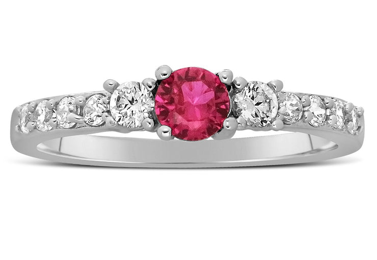 1 Carat Ruby and Moissanite Diamond Engagement Ring in White Gold