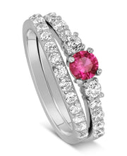 1 Carat Ruby and Moissanite Diamond Wedding Ring Set in White Gold