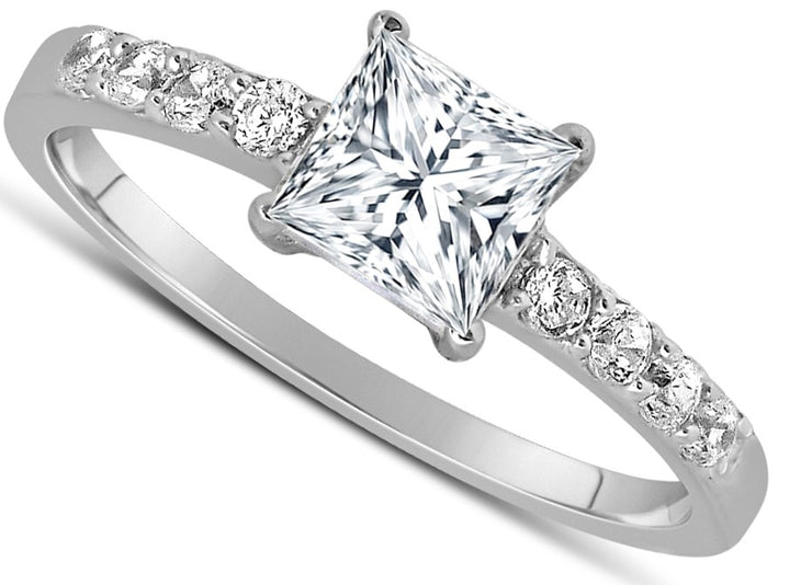 1.50 Carat Princess cut Diamond Ring Moissanite Engagement Ring in 10K White Gold