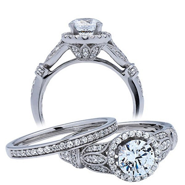 Art Deco Moissanite Ring Bridal Set Matching Band 2.50 Carat on 10k White Gold