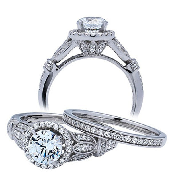 Art Deco Moissanite Ring Bridal Set Matching Band 2.50 Carat on 10k White Gold
