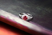 1 Carat Round cut Red Ruby and Moissanite Diamond Halo Engagement Ring in White Gold for Women