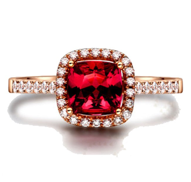 1 Carat Ruby and Moissanite Diamond Antique Engagement Ring in Rose Gold