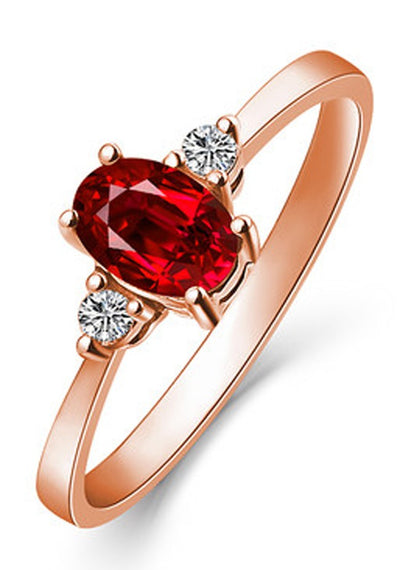 1 Carat Trilogy Ruby and Moissanite Diamond Engagement Ring in Rose Gold