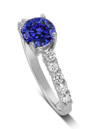 1 Carat Vintage Round cut Blue Sapphire and Moissanite Diamond Engagement Ring in Gold