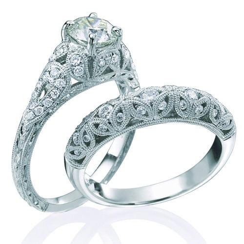 Moissanite Wedding Ring Vintage 2.50 Carat Round cut Moissanite Diamond Set 