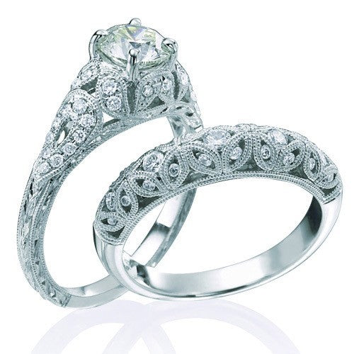 Moissanite Wedding Ring Vintage 2.50 Carat Round cut Moissanite Diamond Set on 10k White Gold