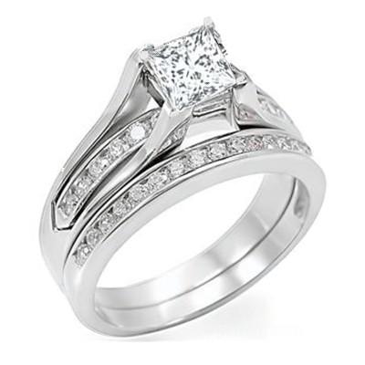 2.00 Carat Princess cut Moissaniate Ring Bridal Set 