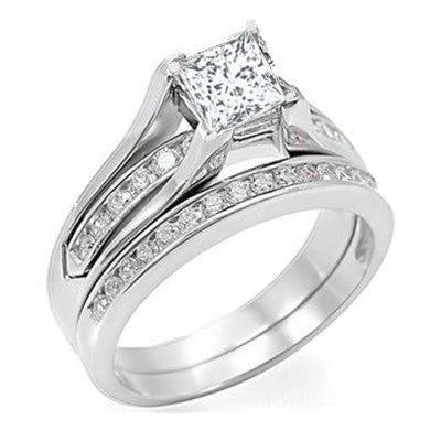 2.00 Carat Princess cut Moissaniate Ring Bridal Set on 10K White Gold