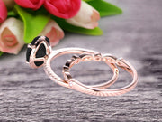 1.75 carat Round Cut Black Diamond Moissanite Wedding Set Bridal Ring 10k Rose Gold with Art Deco Eternity Matching Band Stacking Ring Halo