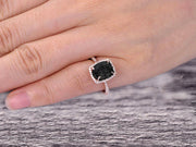 1.50 Carat Big Black Diamond Moissanite Engagement Ring Wedding Ring in 10k Rose Gold Halo Design Art Deco Personalized for Brides