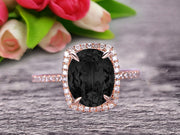 1.50 Carat Big Black Diamond Moissanite Engagement Ring Wedding Ring in 10k Rose Gold Halo Design Art Deco Personalized for Brides