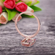 1.50 Carat Big Morganite Engagement Ring Wedding Ring in 10k Rose Gold Halo Design Art Deco Personalized for Brides