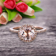Round Cut 1.50 Carat Morganite Engagement Ring Wedding Ring On 10k Rose Gold Halo Art Deco Anniversary Gift