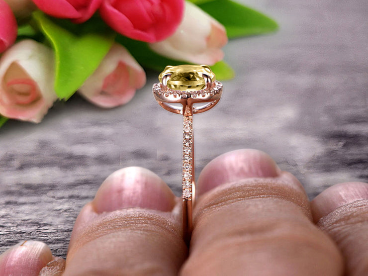 Round Cut 1.50 Carat Champagne Diamond Moissanite Engagement Ring Wedding Ring On 10k Rose Gold Halo Art Deco Anniversary Gift