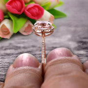 Round Cut 1.50 Carat Morganite Engagement Ring Wedding Ring On 10k Rose Gold Halo Art Deco Anniversary Gift
