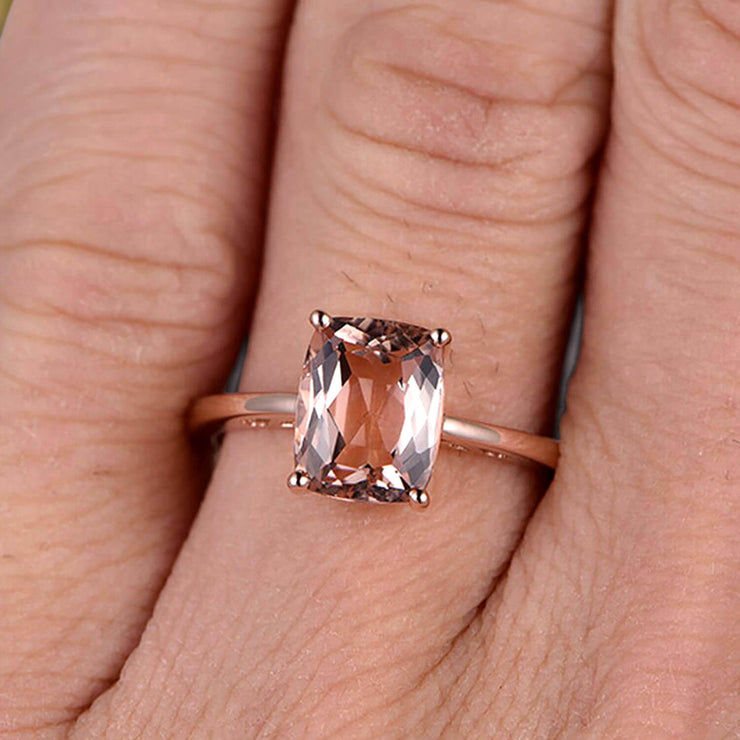 Cushion Cut 1 Carat Morganite Engagement Ring Wedding Ring Promise Ring 10k Rose Gold Solitaire Anniversary Ring 
