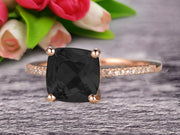 Cushion Cut 1.50 Carat Black Diamond Moissanite Engagement Ring Wedding Ring 10k Rose Gold Unique Basket Prongs