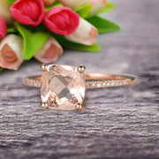 Cushion Cut 1.50 Carat Morganite Engagement Ring Wedding Ring 10k Rose Gold Unique Basket Prongs