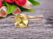 Cushion Cut 1.50 Carat Champagne Diamond Moissanite Engagement Ring Wedding Ring 10k Rose Gold Unique Basket Prongs