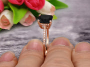 Cushion Cut 1.50 Carat Black Diamond Moissanite Engagement Ring Wedding Ring 10k Rose Gold Unique Basket Prongs